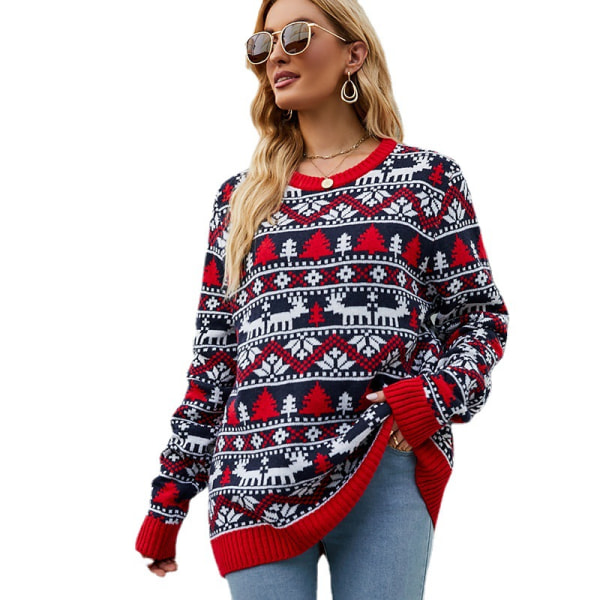 Ny unisex män kvinnor Santa Xmas Christmas Novelty Fairisle Retro Jumper Sweater Navy Blue XL