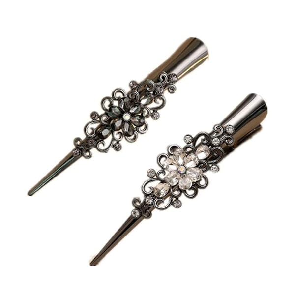 Sommarrea 2 Metall Krokodil Hårklämmor Svart och Vit Halkfria Näbbklämmor för Kvinnor och Flickor Eleganta Håraccessoarer Näbbklämmor