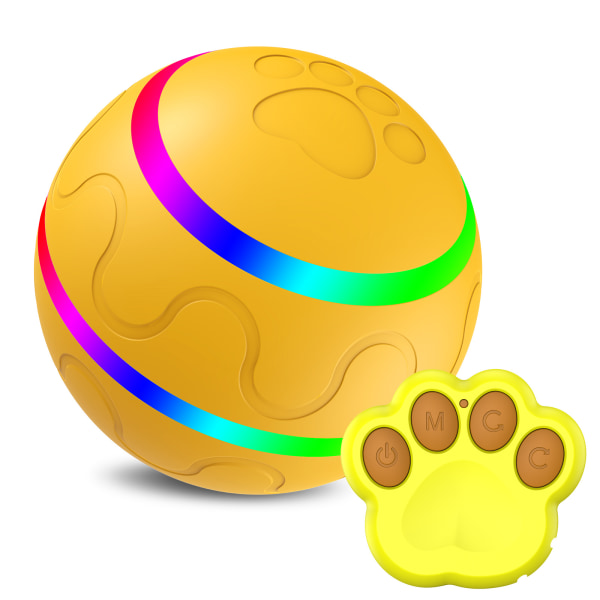 Aktiv rullande boll för hundar, fjärrkontrollerad hundboll, interaktiva hundleksaker, aggressiva chewersleksak, peppig husdjursboll för hundar Yellow