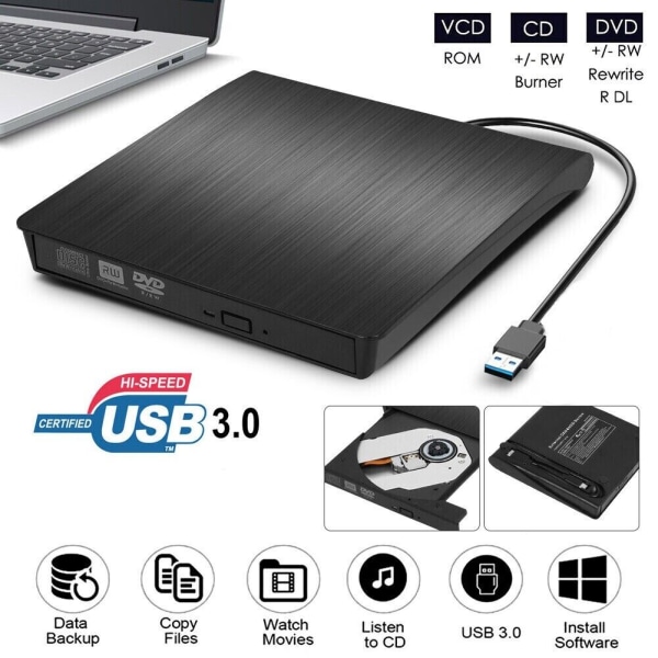 Extern DVD-enhet USB 3.0 CD DVD-RW-brännare för PC Laptop black