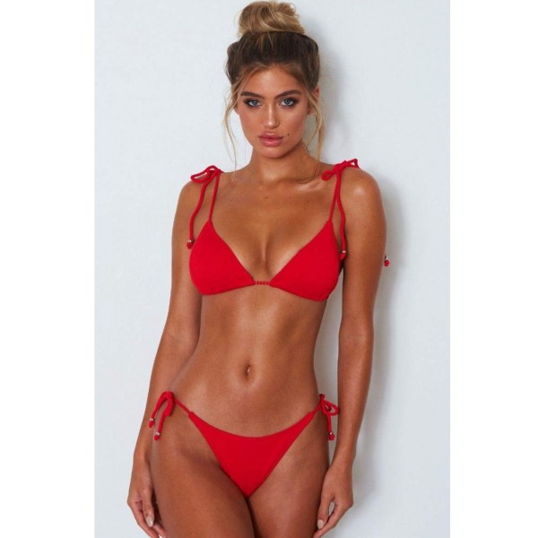 Dames Tie Side Bikini Set Høj Slids Badedragt Sommer Todelt Bikini Badedragt M red