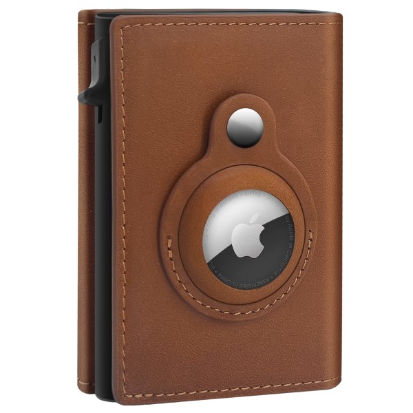 AirTag lompakko Aito nahkainen Air Tag-lompakko RFID-teknologian luottokorttilaukku Minimalistinen lompakko, joka sopii Apple AirTag (ei AirTag ), dark brown