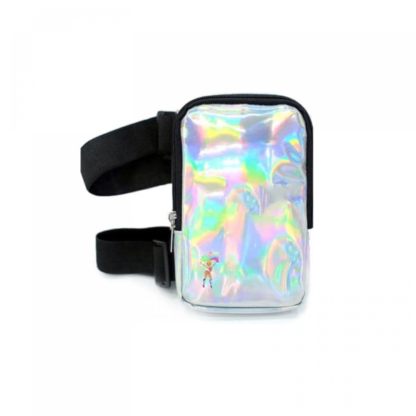 Holografisk lårtaske - Telefonholder Festivaltaske til kvinder, mænd - Iriserende ankelpose - Reflekterende håndfri Rave-taske silver