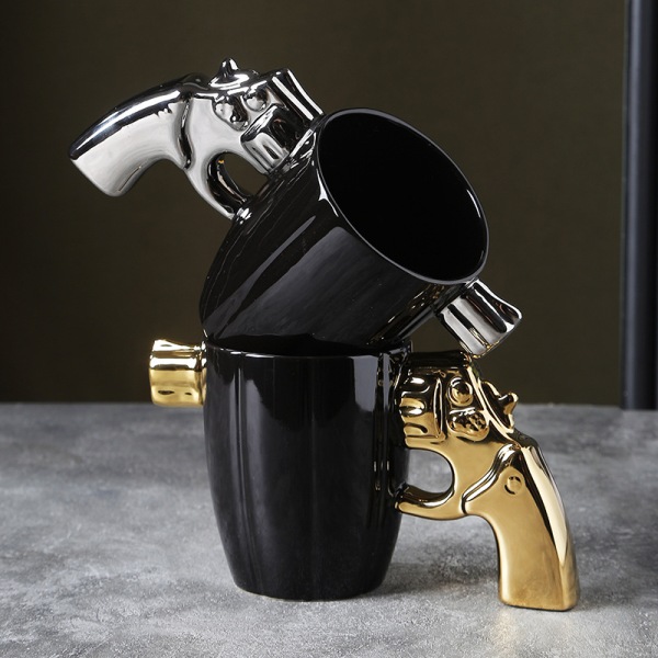 Keramisk bursdagsgave Revolver Shape Gun Cup Te Kaffekopp Sølv 400ml silver