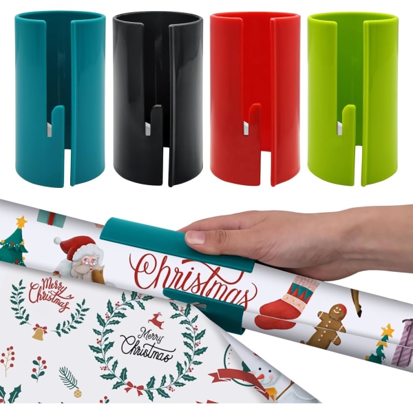 Förpackning med 4 skjutbara omslagspappersskärare - bärbar rullskärare för presentpapper för jul och födelsedagsförpackningar