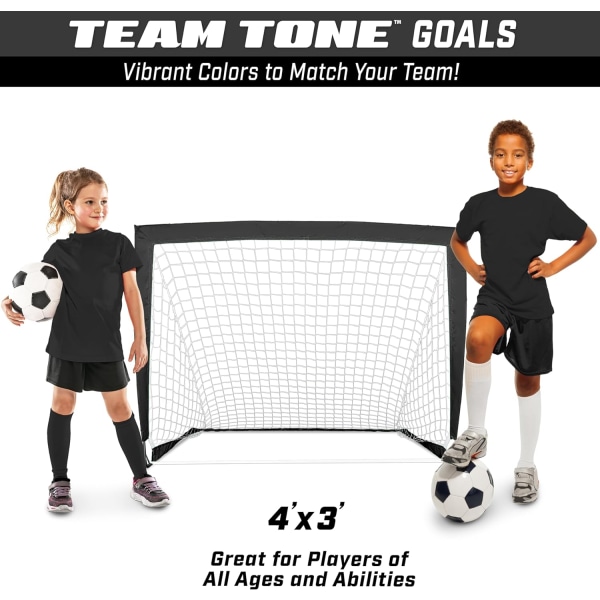 GoSports Team Tone 4 jalkaa x 3 jalkaa kannettava jalkapallomaali lapsille – ponnahdusverkko takapihalle black