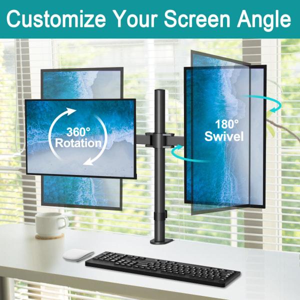 Bordfeste for to skjermer – Passer til 17-32 tommers skjermer på opptil 17,6 pund. Leddearmer, høydejusterbart stativ for 2 skjermer