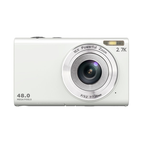 Digitalkamera, Autofokus kompaktkamera HD 2,7K 48MP, 2,8 tommer stor skjerm, 16x digital zoom, bærbart minifotografikamera White