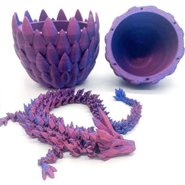 Mystery Dragon Egg - Nivellohikäärme (12 tuumaa) - Crystal Dragon - Aikuisten Fidget Lelu - 3D- printed lahja Purple