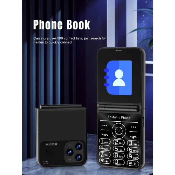 Vikbar mobiltelefon med fyra SIM-kort 2,6-tumsskärm Automatisk start av Magic Voice Expense black