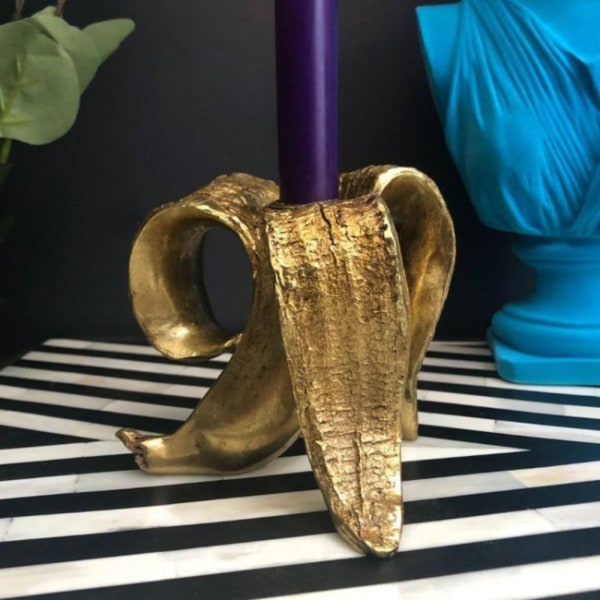 Ny kreativ bananljusstake svart guld bananskal ljusstake harts ornament hem skrivbordsdekoration gold