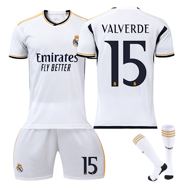 Sommarrea 23/24 Real Madrid Träningskläder för Barn och Vuxna Sportklädesset med Strumpor No.15 VALVERDE No.15 VALVERDE 16