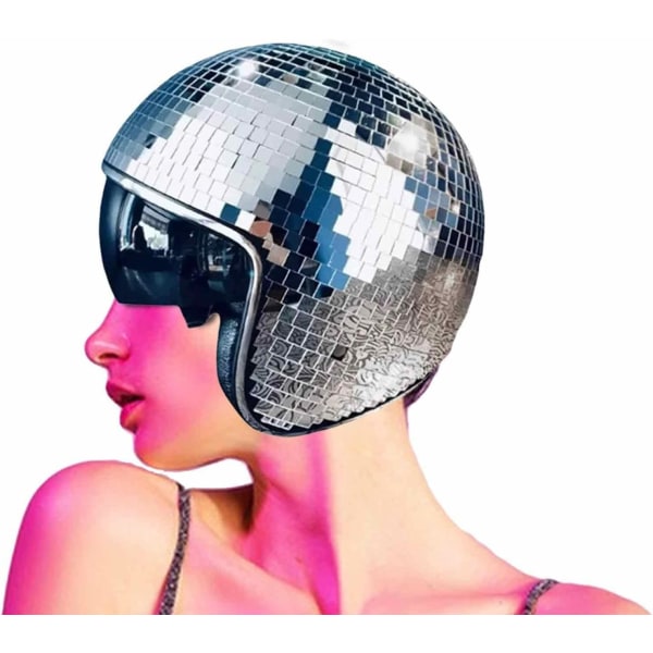 Discoboldhatte - Udtrækkeligt visir - Glitterspejl Discoboldhjelm i glas til kvinder, mænd - Perfekt til DJ-klub, scene, fest, bryllup gold
