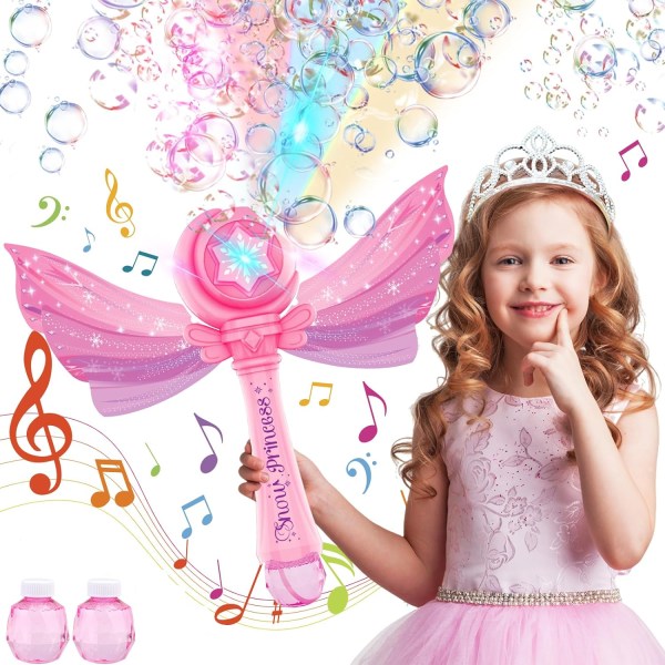 Lys- og musikboblestav til piger - udendørs festlegetøj med bobleløsninger, perfekt fødselsdagsgave til 3-8-årige