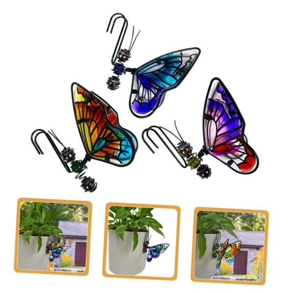 Butterfly-kukkaruukun koukut: 3 perhoshahmon kukkaruukkukoukun set , hauska lasirautainen perhosriipus kukkaruukun koristelu Boxed Two-piece set