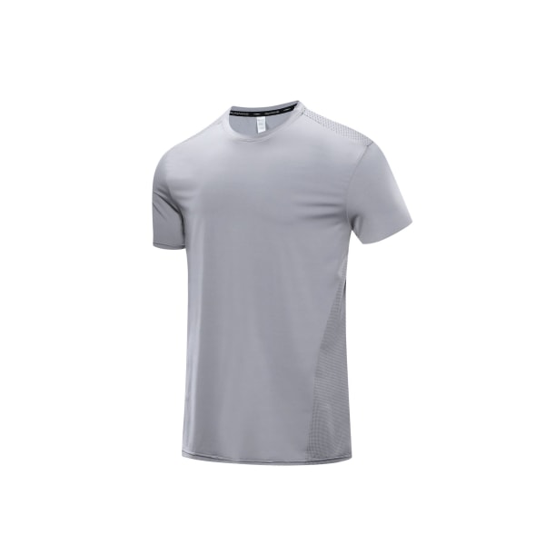 Nylon snabbtorkande T-shirt herr fitness löpning lös rund hals sommar is silke träningskläder botten sport kortärmad herr grey XXL