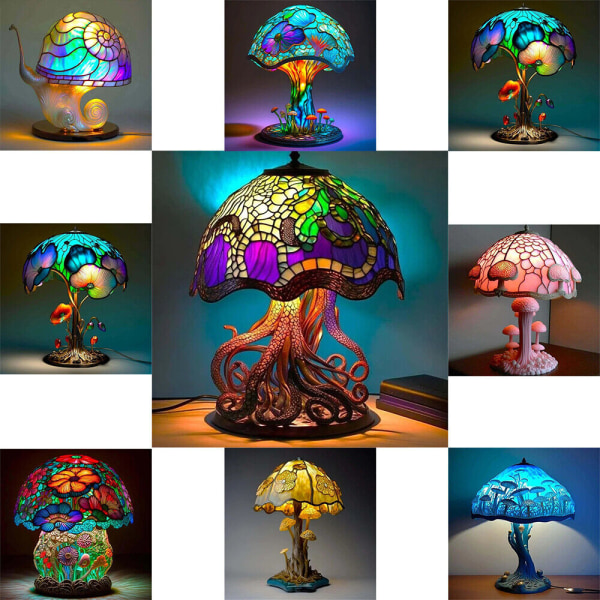 Farvet Resin Flower Mushroom Series Bordlampe 5.9 In Bordlampe Natlampe F