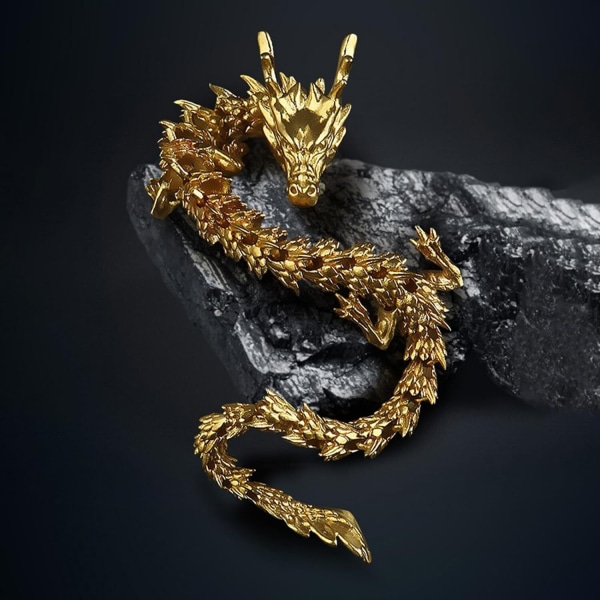 Kultainen Feng Shui Lohikäärmepatsas Veistokset Siirrettävät Nivelet Dragon Year Special Edition Bronze 40cm