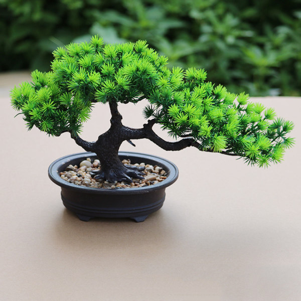 Kunstig bonsai-tre falsk plante pop-dekorasjon kunstige potteplanter Furu-bonsai-plante for hoveddekorasjonsskjerm green