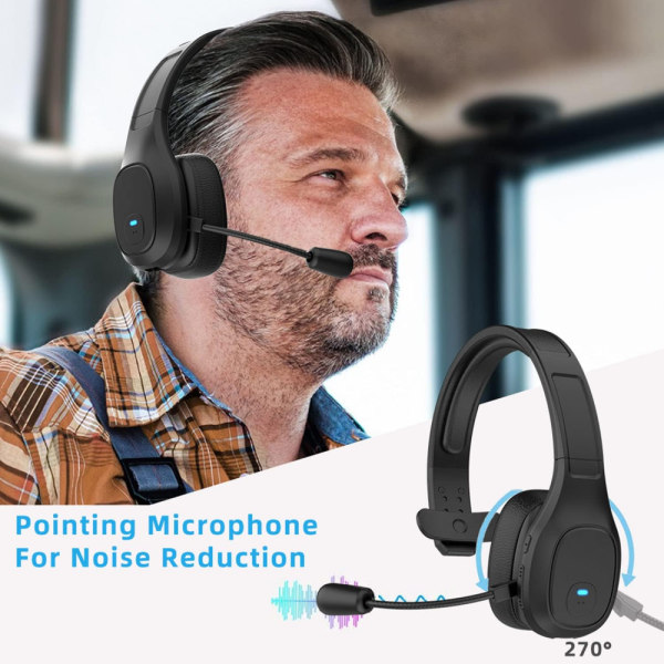 Trådløst Trucker Bluetooth-headset med støjreducerende mikrofon - ideel til kontoropkald og videokonferencer, 32 timers taletid With Bluetooth Dongle