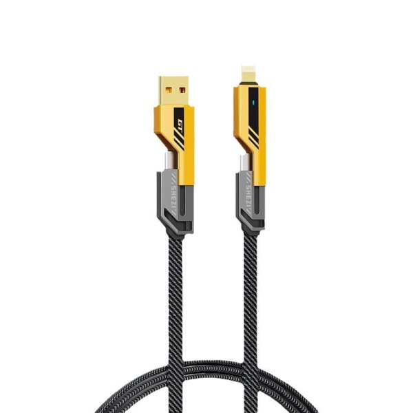 4-i-1 Lightning & USB C-kabel - 65W hurtig opladning og dataoverførsel. Flad flettet ledning til iPhone/iPad. Kompatibel med iPhone 15/Pro/Plus/Pro Max 1M