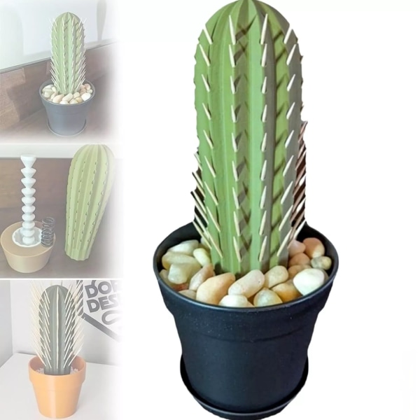 3D printed Cactus tandpetare Hållare, Cactus Tandpetare Dispenser, rolig tandpetare Box Dekor Inflyttningspresent till vänner (utan stenar) Light green