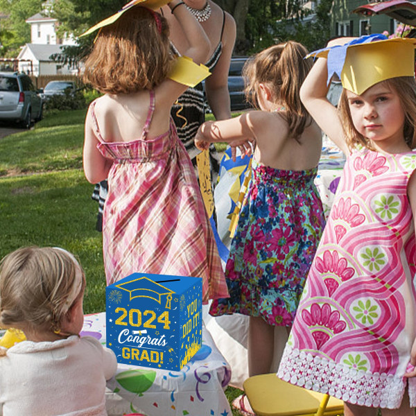 2024 examenskortlåda med 30 kort Klass av examensfestdekorationer Önskekortslåda Grattis Grad Cardholder Favors Supplies Blue