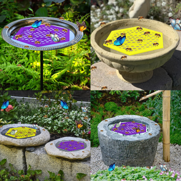 2 kpl kelluvia mehiläissaarekkeita – värikkäät mehiläishyönteisten juottimet puutarhaan, perhosvesiasemat, mehiläiskylpy pölyttäjille Yellow x Purple 2pcs