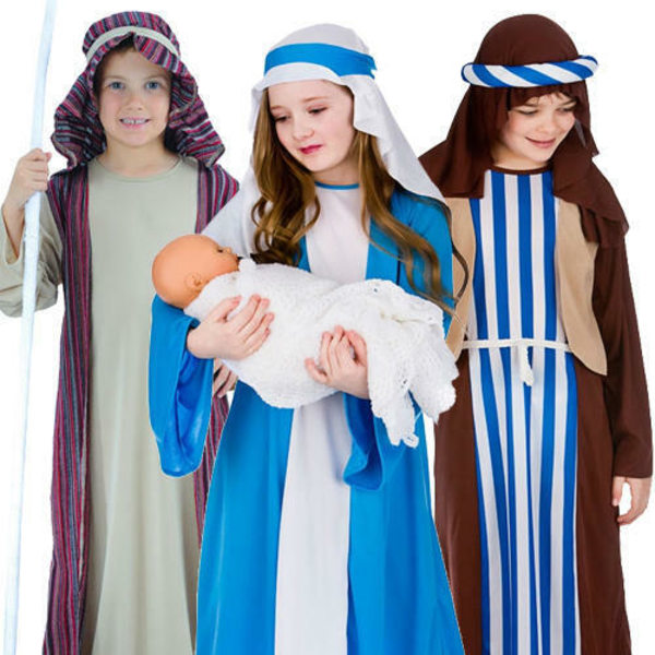 Christmas Nativity Kids Fancy Dress Mary Joseph Shepherd Drenge Piger Xmas Kostume A 5 to 7 Years