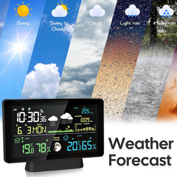 Vær forberedt med vores trådløse vejrstation - farveskærm, termometer, hygrometer, udendørs sensor - regnmåler, vejrudsigt European regulations