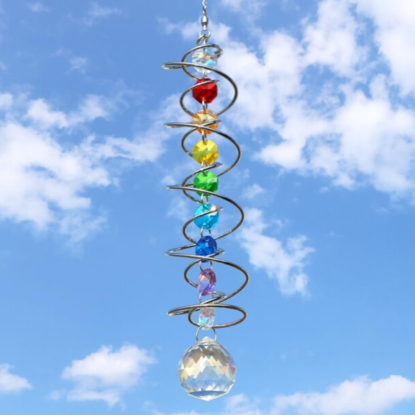 Crystal Sun Catcher vindsnurra med chakrapärlor - inomhus-/utomhusdekor för hem, trädgård, bröllop, födelsedagspresenter a4