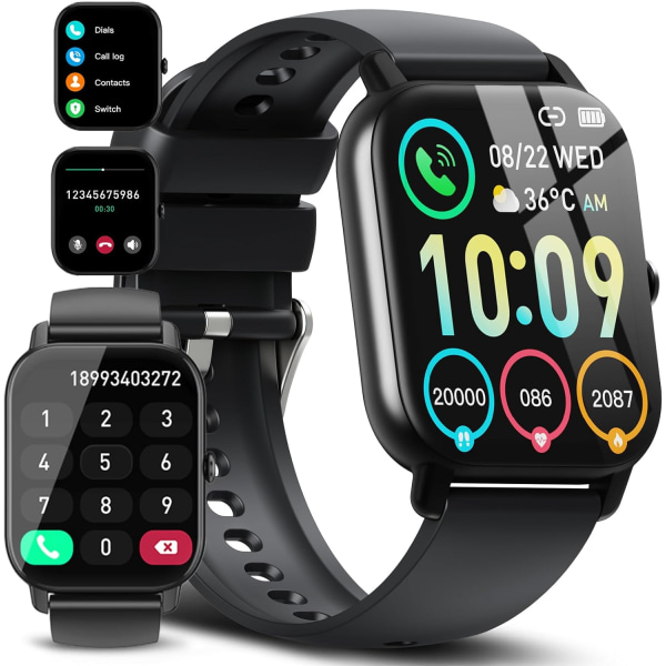 Smart watch för män kvinnor - Ring/svara på samtal, puls/sömnmonitor, 100 sportlägen, IP68 vattentät, 1,85" HD-pekskärm Fitness Tracker black
