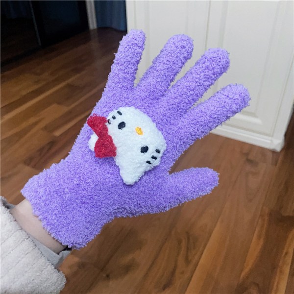 Sommarrea Söta Katt Godisfärgade KT Kattvantar i Tjock Plysch för Vintervärme, Korallfleece purple