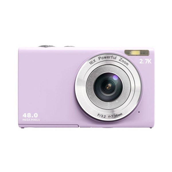 Digitalkamera, Autofokus kompaktkamera HD 2,7K 48MP, 2,8 tommer stor skjerm, 16x digital zoom, bærbart minifotografikamera Light purple
