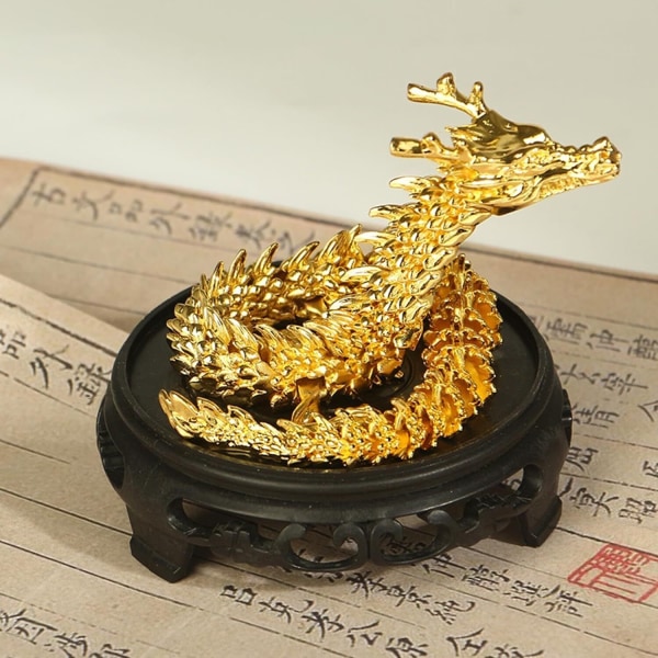 Guld Feng Shui Drage Statue Skulpturer Bevægelige Led Drage År Special Edition Bronze 40cm