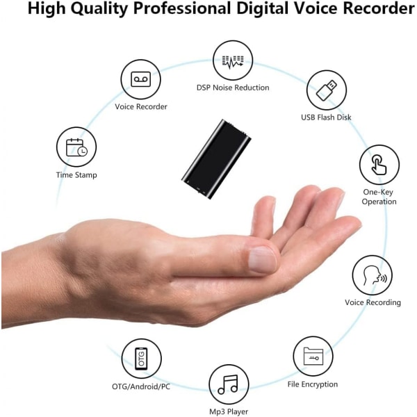 Mini stemmeaktiveret optager - 800 timers optagekapacitet - Stærk magnetisk - Lydlydoptagelse - Kontinuerlig lytteenhed 32GB