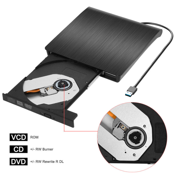 Eksternt DVD-drev USB 3.0 CD DVD-RW-brænderafspiller til pc bærbar White