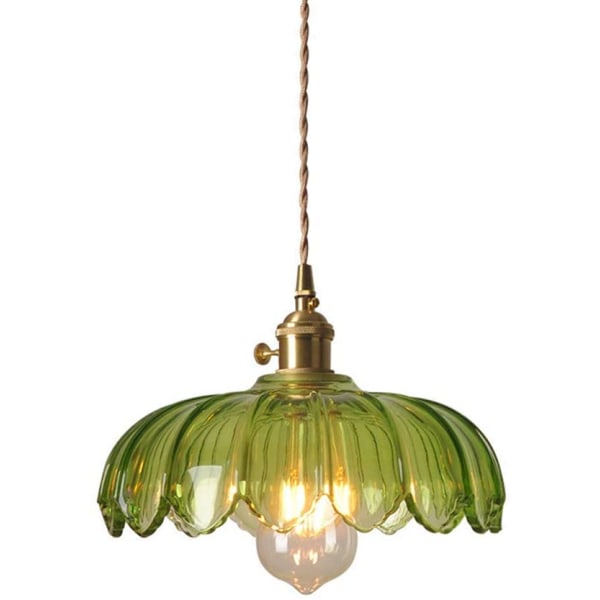 Vintage hänglampa - 9,84"" halvcirkel transparent grönt glas hängande ljus, industriell ljuskrona för hem och restaurang