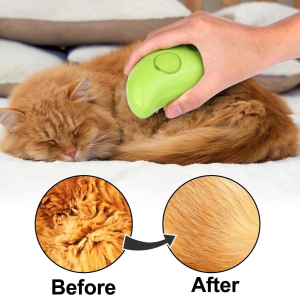 3-i-1 Cat Steam Borste - Avlägsnings-, massage- och skötselverktyg för katter och hundar - Multifunktionell kam för hårborttagning av husdjur Green