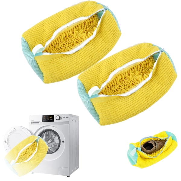 2024 Bomuld Sko Vaskepose Tøjvask Net Fluffy Fibre Fjerner nemt snavs Anti-deformation Yellow 2pcs