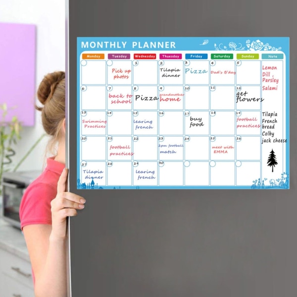 Magnetisk veckoplanerare - Rengör kalender för kylskåp - Inkluderar kritamarkörer och whiteboardsvamp - Family Organizer LZ00587 5