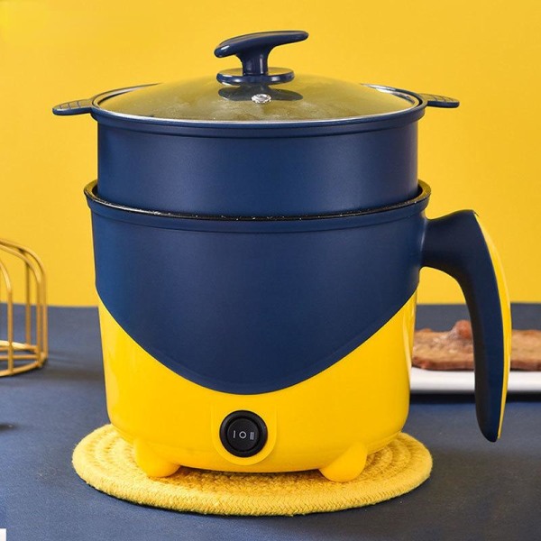 Elektrisk madlavningsmaskine til husholdninger 1-2 personer Hot Pot Enkelt-/dobbeltlags mini-klæbende gryde multifunktion elektrisk riskoger blue Single