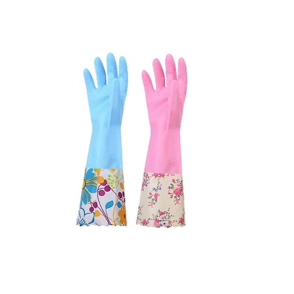 Sommarrea 2 par Diskhandskar Varma Gummi Plus Fleece Vattentäta Handskar Långa Halkfria Rengöringshandskar