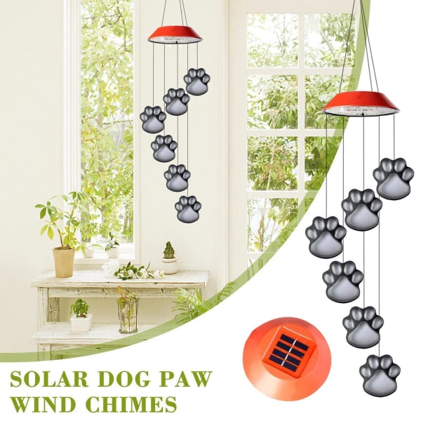 Solar Powered Dog Paw Light Wind Chimes Lampe Farve Ændring Hjemmehave Yard NY black shell