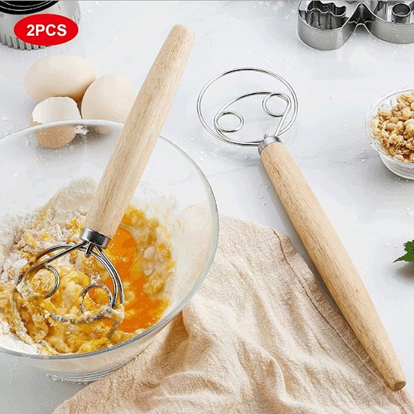 Sommarrea 2-pack professionella degvispar, dansk visp, bröddegvisp, äggvisp, för bakning av bröd, bakverk, dessert