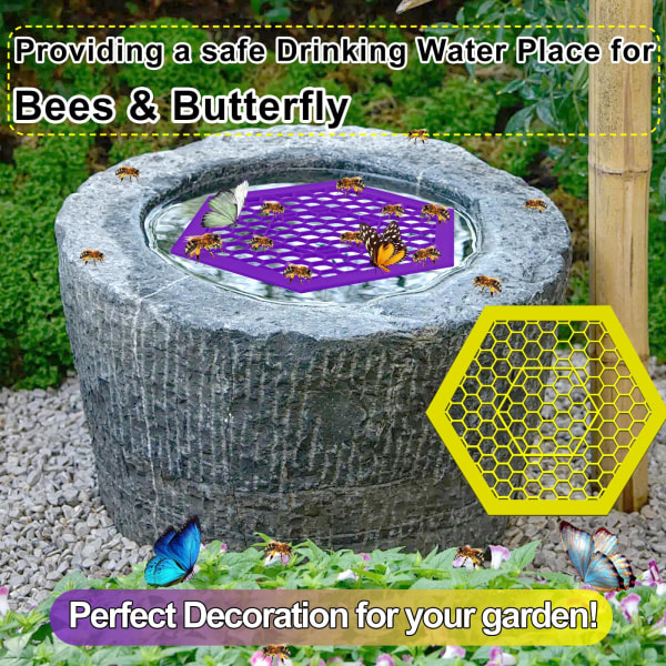 2-pak flydende bi-øer - farverige bee-insektvandere til haven, sommerfuglevandstationer, bibad til bestøvere Purple