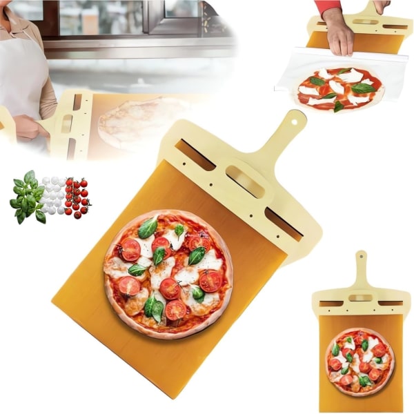 Effektiv glidande pizzaskal - Non-stick pizzaspatel med handtag - för perfekt över pizza - perfekt för inomhus- och utomhusbruk
