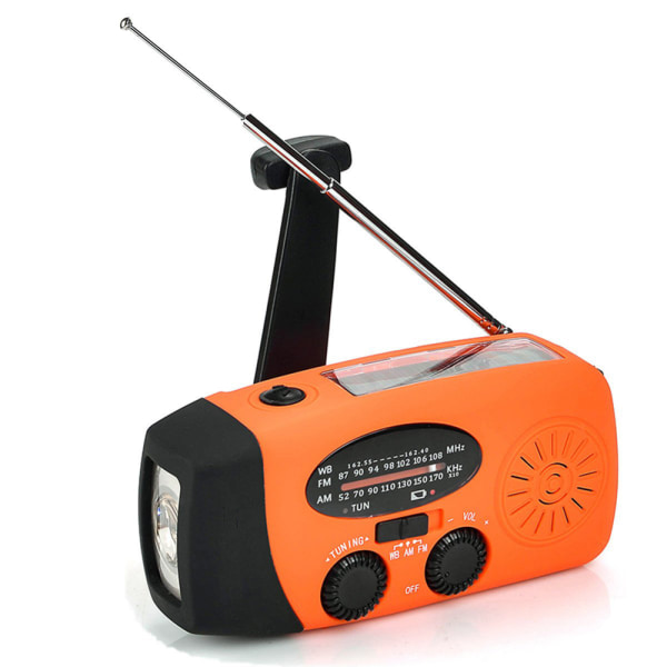 Vinddrevet solcelleradio, nødhåndsvinget vejrmelding med lommelygte, NOAA/FM/AM solcelleradio, bærbart overlevelsessæt med SOS Orange American version