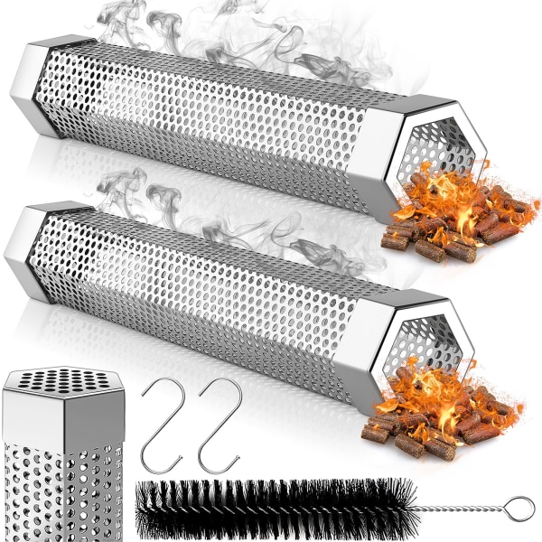 Hexagon Pellet Smoker Tube, 12 tums rostfritt stål BBQ Wood Pellet Tube Rökare för kallrökare, 5 timmars böljande rök - för alla grillar eller rökare 1PCS