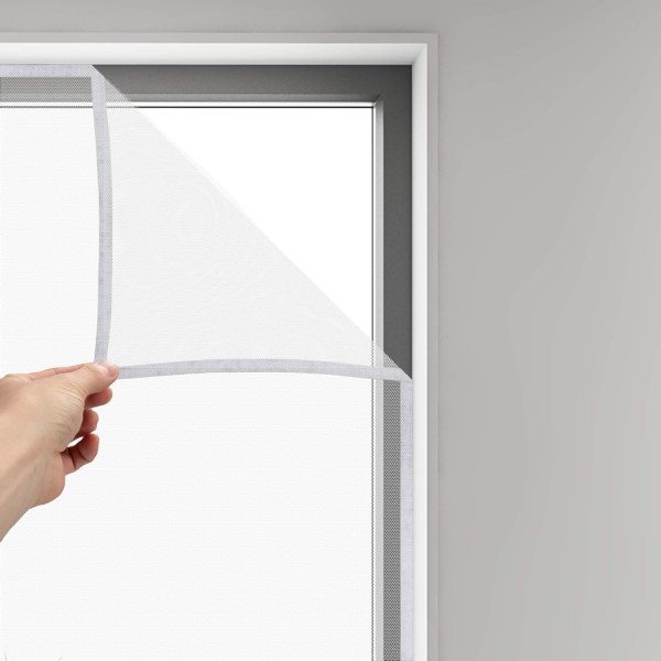 Selvklæbende netgardin til vinduesskærm, 100 x 150 cm (tilnærmelse 39,37 x 59,05 tommer), med krog og klæbebånd, monteret på flere vinduer
